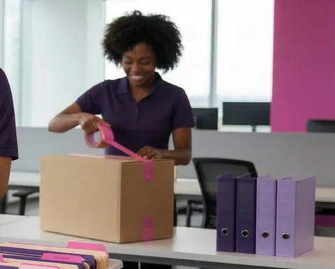 Briight team member taping a moving box