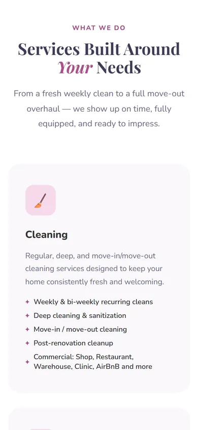 Briight Services mobile website: Services Built Around Your Needs