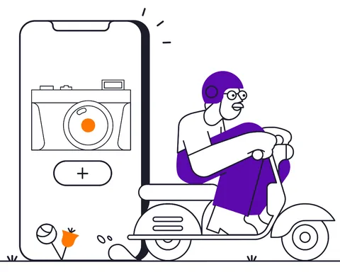 Bringfy illustration of a delivery driver on a scooter