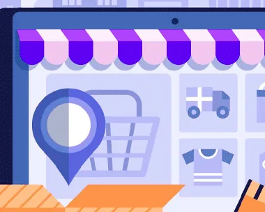 Bringfy illustration of an online store with a delivery location pin
