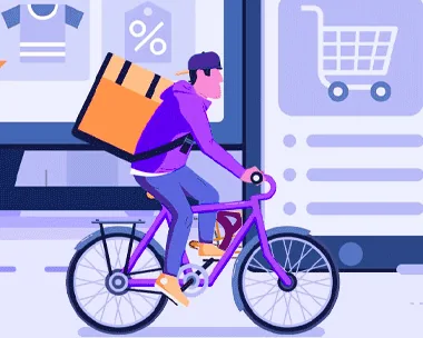 Bringfy illustration of a bike courier delivering an order