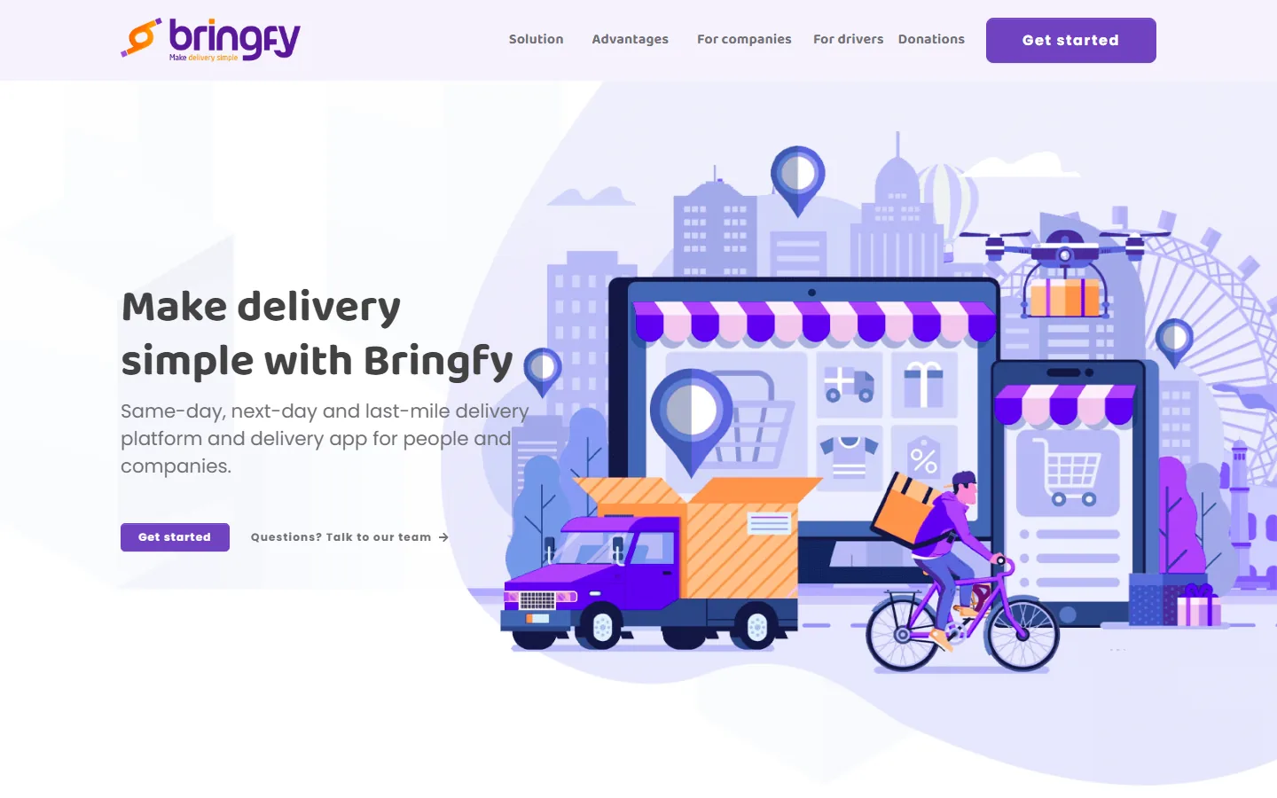 Bringfy website on desktop: Make delivery simple with Bringfy