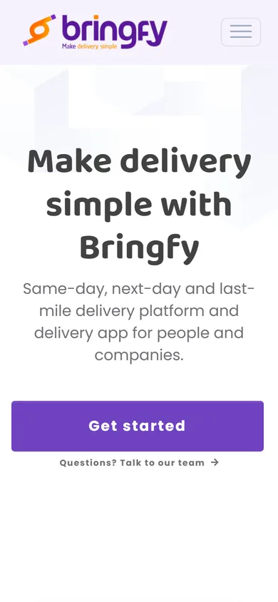 Bringfy website shown on a mobile screen
